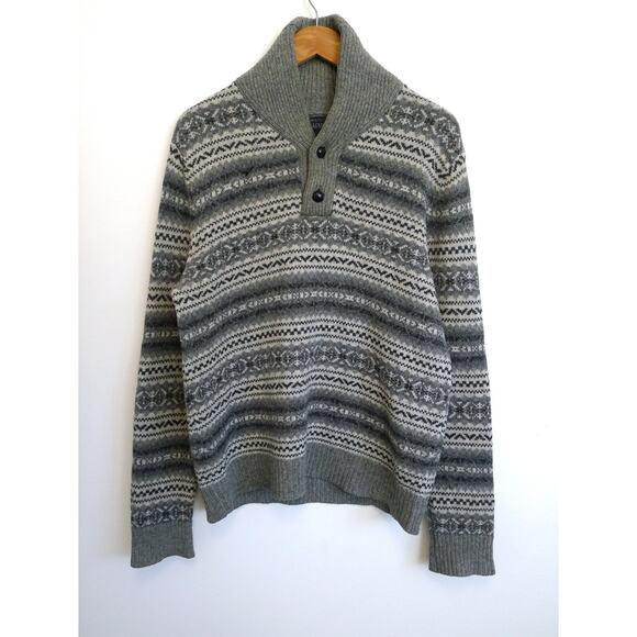 VINTAGE J.CREW Fair Isle Shawl Collar Elbow Patch Wool Lambswool Sweater M $188